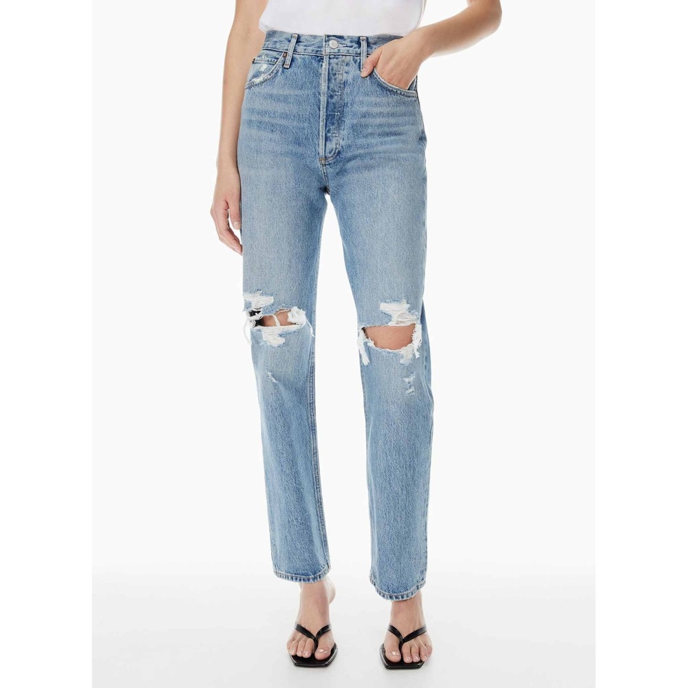 Agolde 90's Pinch Waist High-rise Straight Leg Distressed Jeans Blue Wash 26